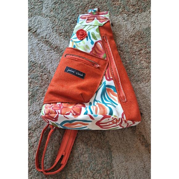 Joanna Stanek Tropical Floral Mutli-Pocket Convertible Sling Backpack Bag - Picture 1 of 9